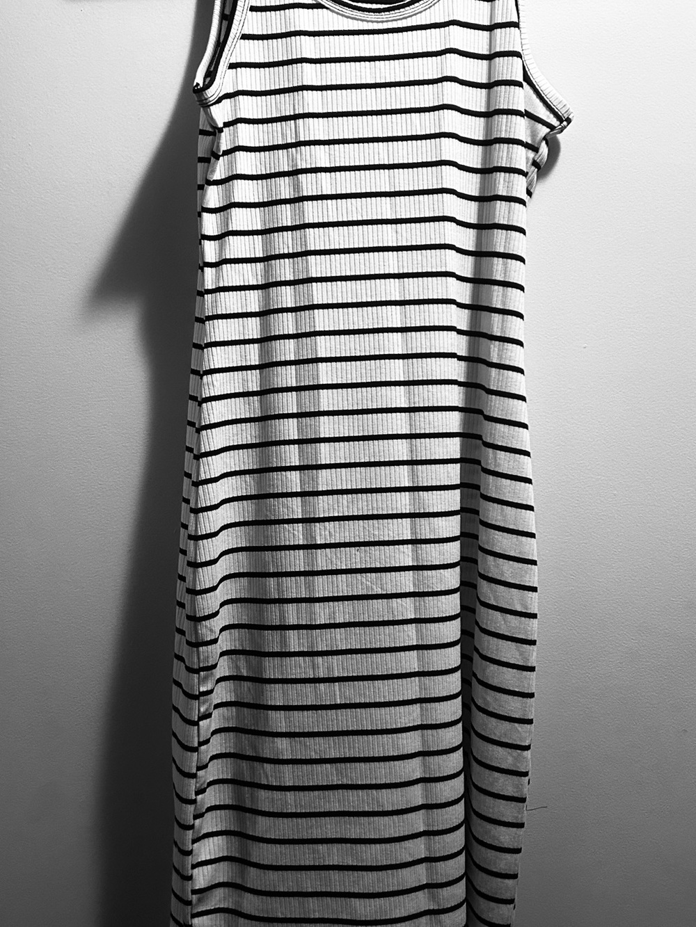 Sleeveless Black and White Striped Mini Dress